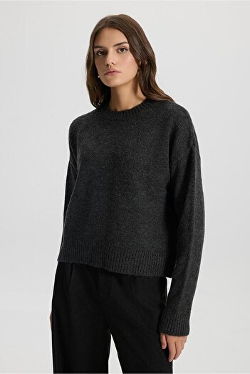 VENA Anita Crew Neck Knit Sweater-Anthracite