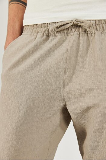 VENA Alfred Beli Lastikli Slim Straight Gofre Pantolon-Gri