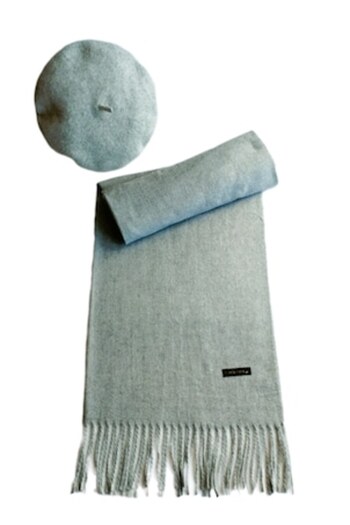 OEM Set scarf in light gray cashmere with matching beret, 200 x 75 cm