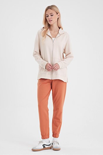 VENA Women's Slim Straight Sweatpants with Elasticated Legs - Caramel