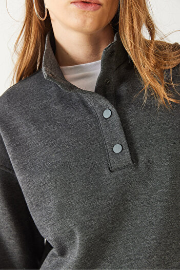 VENA Molly Yakası Çıt Çıtlı Sweatshirt - ANTRASİT