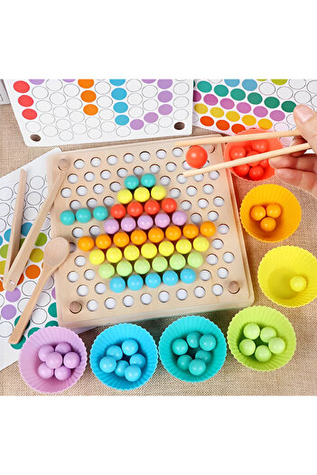 OEM Jucărie educativă din lemn pentru copii, motricitate fină, sortare, mărgele, pensetă, lingură, 3+