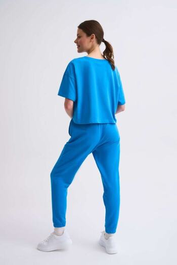 THERECOLOR Mavi Organik Eşofman Altı Kadın Regular Fit Bağcıklı