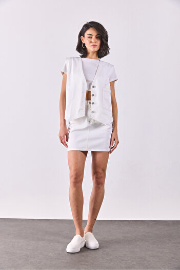 VENA Alishia White Colored Jean Skirt - White