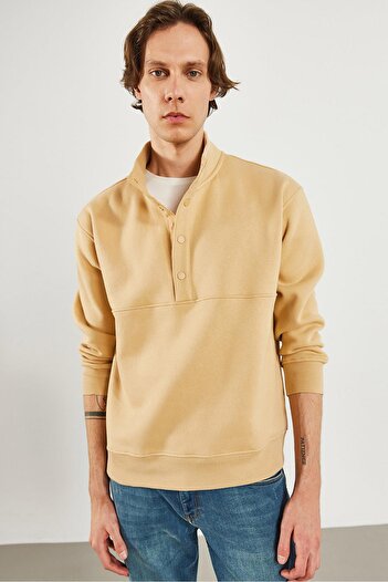 VENA Erkek Dik Yaka Çıt Çıtlı Sweatshirt-Bej