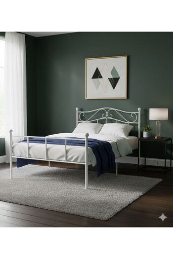 Crestj Modern Metal Bed - Double | White
