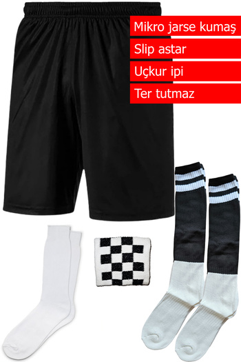 MODA Siyah beyaz futbol antreman şortu, çorap ve bileklik seti