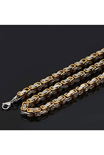 TREND COLLECTİON Erkek Gold-gümüş Çelik 5 Mm Kral Model Kolye Bileklik Set