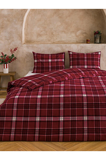 LC Waikiki Plaid Patterned Flannel Fabric 100% Cotton Double Size Duvet Cover Set