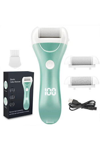 Choice Green Electric Pedicure Foot File USB Rechargeable Power Display 3pcs Grinding Exfoliator Replacemen