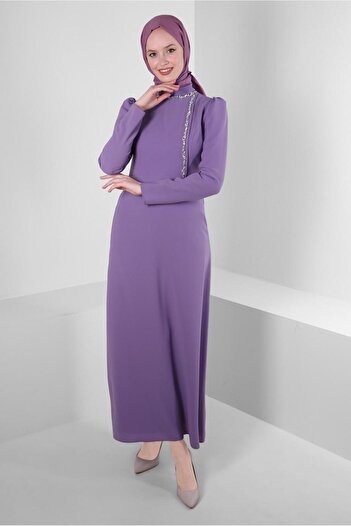 Alvina STYLE COLLAR STONE DETAIL DRESS 43542