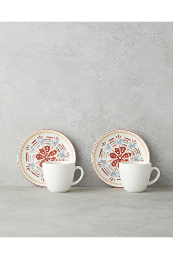 English Home Elvina Bone Porcelain 4 Piece Coffee Cup Set for 2 People 90 ml Colorful