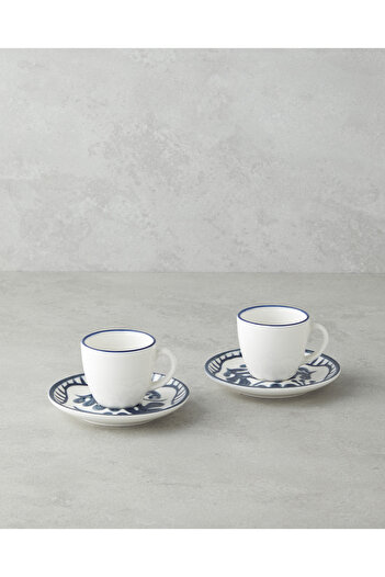 English Home Bonnie Bone Porcelain 4 Piece Coffee Cup Set for 2 People 90 ml Dark Blue