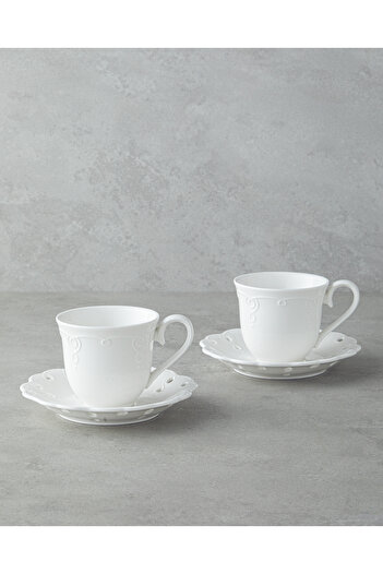 English Home Elodie Porcelain 4 Piece Tea Cup Set for 2 People 180 ml White
