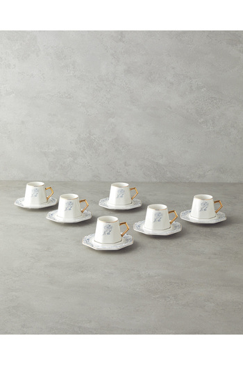 English Home Dreampetal New Bone China 12 Parça 6 Kişilik Kahve Fincan Takımı 80 ml Mavi