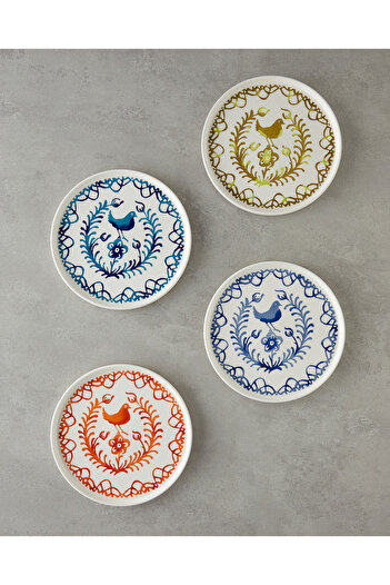 English Home Birdie Ceramic 4-Piece Cake Plate 20 cm Colorful
