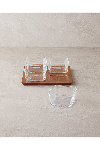 English Home Dainty Wood-Glass 5 Piece Presentation Tray 10X5 cm Transparent