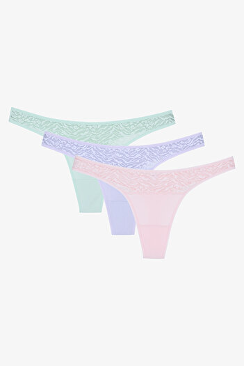 Penti Chiloți tanga din 3 piese, multicolori, cu detaliu din dantelă din bumbac Soft Harmony