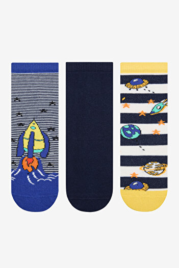 Penti Boy's Rocket in Space 3-Piece Navy Blue Socks