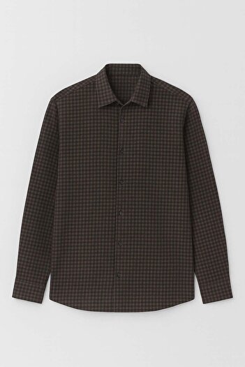 Valiberta Jonas Plaid Small Check Relaxed Fit 100% Cotton Flannel Fabric Men's Shirt - Brown