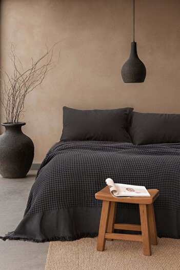 Barine Anthracite Waffle Cotton Bedspread - 240X260