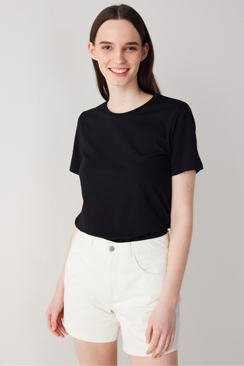 Penti Cotton Black Short Sleeve Basic T-Shirt