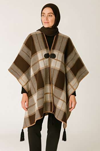 Onur Poncho - Woven Fabric Knitwear Hijab Poncho Winter with Buttons Keeps Warm Outerwear Quality Fashion Store