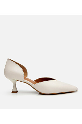 Hotiç Women's Leather Ecru Thin Heeled Stiletto