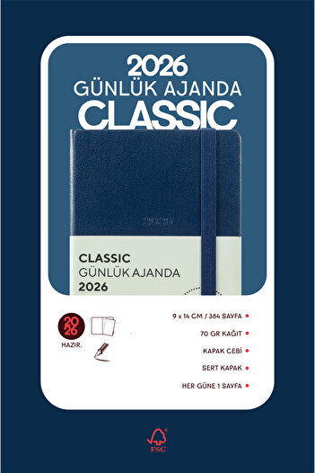 Victoria's Journals Classic 2026 Daily Agenda A6 (9X14 cm) Hard Cover Ivory 70Gr.