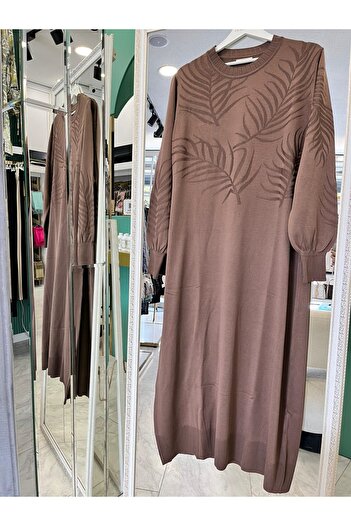 MERAM BUTİK Adn Thin Knitting Palm Dress - Brown - 1
