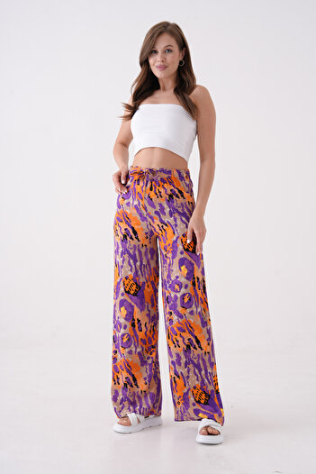 MAMAYAGA Women's Elastic Waist High Waist Comfortable Fit Woven Viscose Belted Wide Leg Curve Pants