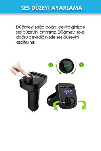 Ganjem Fm Transmitter Cihazı Araç İçi Bluetooth Usb Radyo Müzik Çalma Cihazı Kiti Oto Şarj Araba Aksesuarı