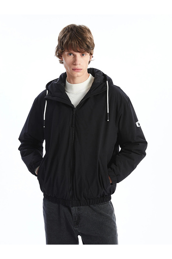LC Waikiki Xside Black Comfortable Fit Hooded Men's Medium Thick Coat