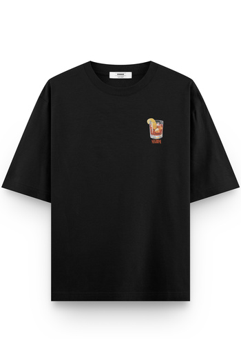Overoz Μπλουζάκι Barmen Negroni Semi Oversize με στάμπα στην πλάτη, μαύρο μπλουζάκι 1389