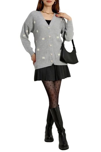 Yaşar özer giyim Knitwear Cotton Embroidered Gray Cardigan