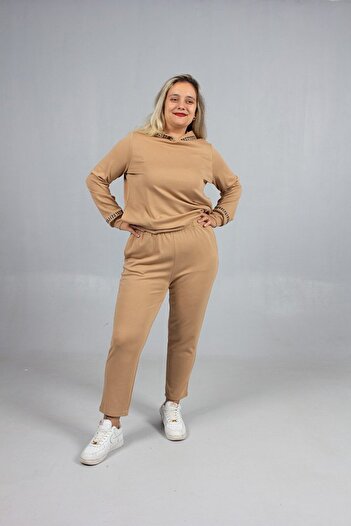 Truva XXL Stone Sparkle Hooded Oversized Tracksuit Set Brown