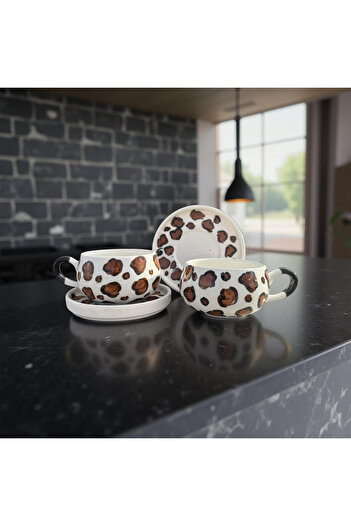 İlbay Çini Takı Beren Mug with Brown and Gold Plate