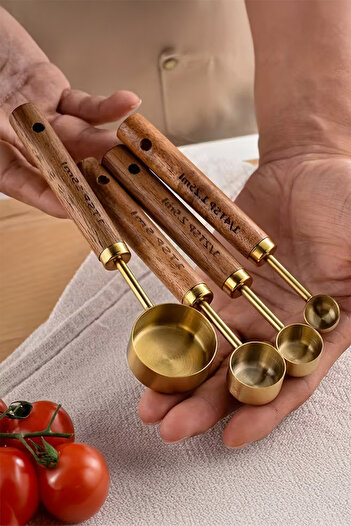 Perotti Vasto 4-Piece Stainless Steel Measuring Spoon Set with Wooden Handle Measuring Cup 1.25ml 2.5ml 5ml 15ml