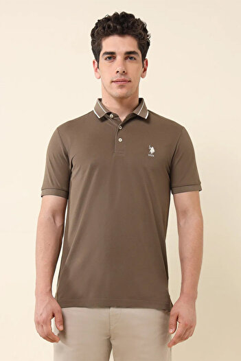 U.S. Polo Assn. Men's Solid Khaki Gentleman's Club Polo Slim Fit Shirt