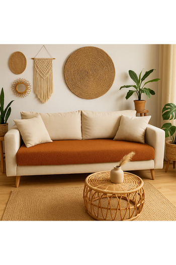 MER HOME Teddy Curly Plush for 3-Seater Sofa (1 Piece) Only Seat Cover 80*190cm Size (Tile)