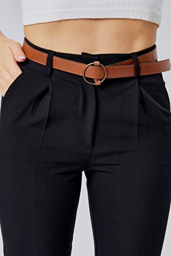 HANIMCA GİYİM TAM KIŞLIK KEMERLİ BELİ ARKADAN LASTİKLİ YANDAN CEPLİ KALEM KESİM PANTALON