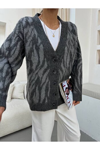 BOUQUET OF TULİP Zebra Patterned Buttoned Cardigan