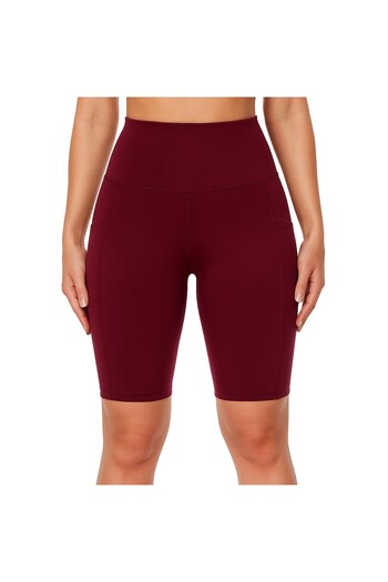 Vitra World Biker Shorts Women With Pockets 8" High Waisted Workout Spandex - Burgundy