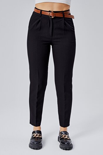 HANIMCA GİYİM TAM KIŞLIK KEMERLİ BELİ ARKADAN LASTİKLİ YANDAN CEPLİ KALEM KESİM PANTALON