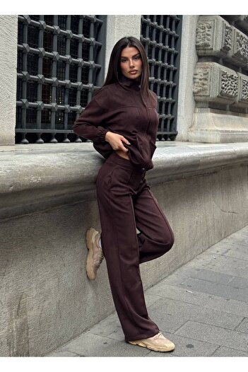 BOUQUET OF TULİP Nubuck fabric bomber jacket wide leg pants set