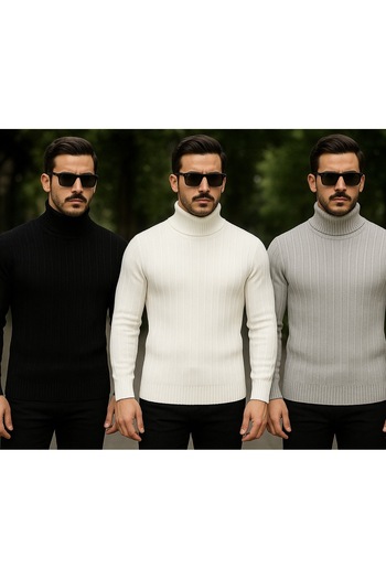 golden toptan 3-Piece High-Necked Knit Sweater