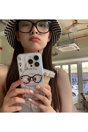 EDELFU iPhone 16 Pro - Labubu with Glasses Cute Transparent Glitter Silicone and Protective Case
