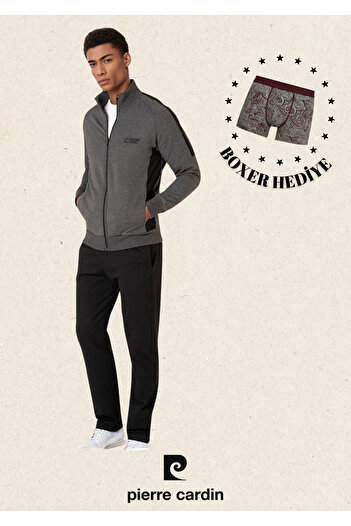 Pierre Cardin Men's Cotton Regular Zippered Tracksuit Set (Modal Boxer Gift) L1.Pc.713.5.001