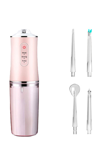 OEM Oral Irrigator for Mouthwash, Ultra-Portable, 4 Cleaning Heads, 220 ml Tank, Pink