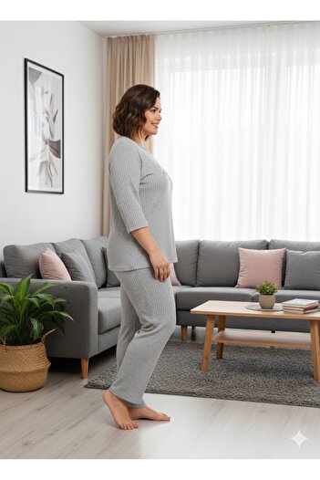 FAMES PİJAMA Women's Gray Inspired Pajama Set